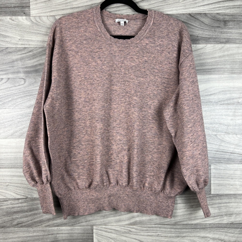 Ella Moss Women's Juniors Pink Knit Scallope Round Neck Casual Sweater Size 2XL